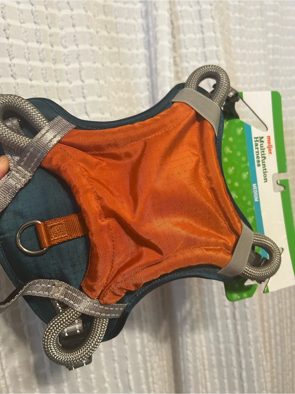 Orange & Teal Dog Harness Medium with Frisbee with Reflective Trim